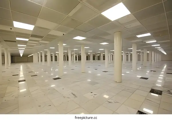 Empty White Room With Many White Pillars