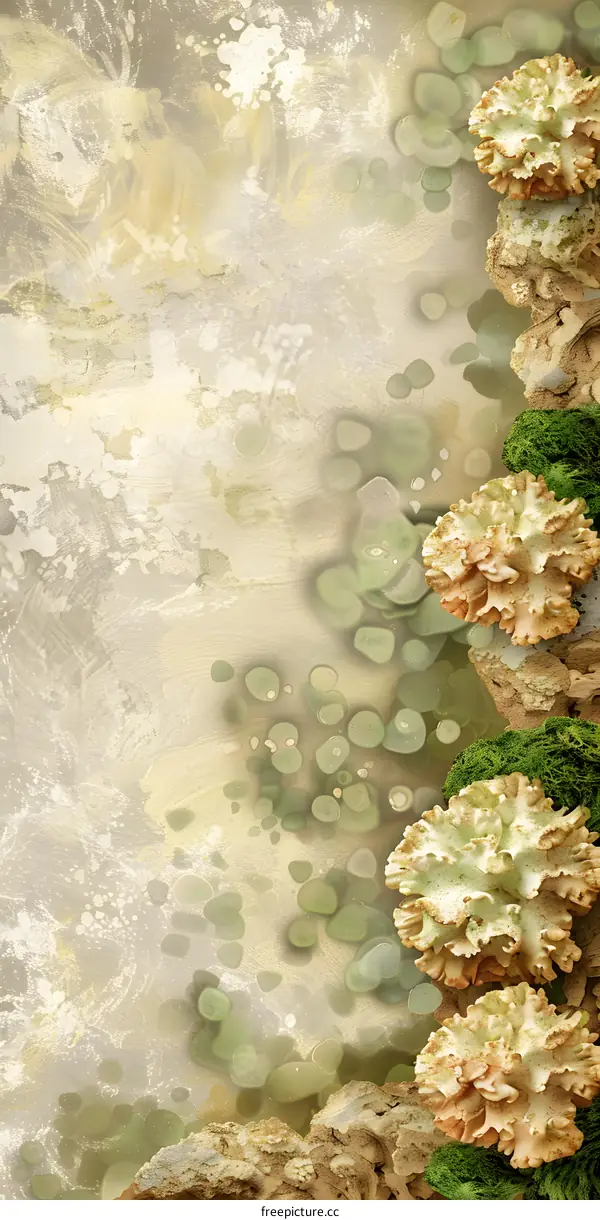 Abstract Background With Coral And Green Moss