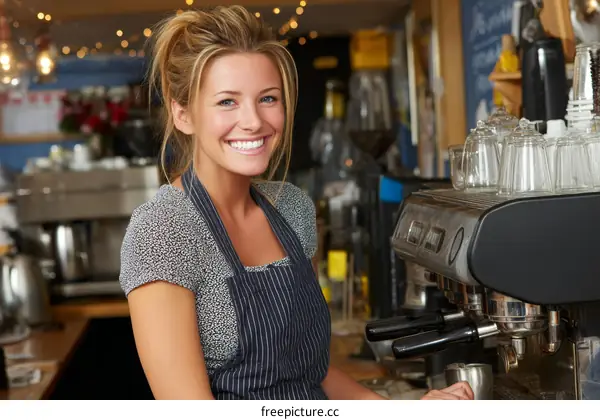Friendly Barista in a Busy Coffee Shop