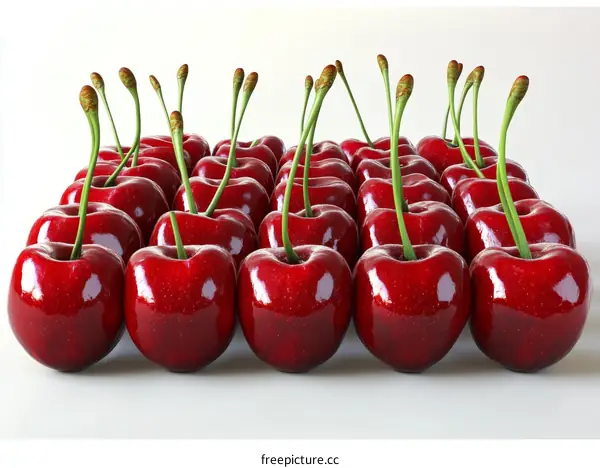 Arrangement of Red Cherries with Detailed Stems