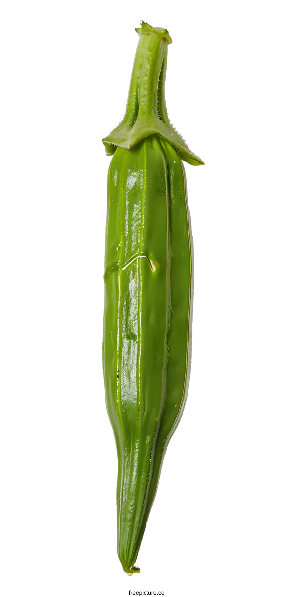 [Transparent Background PNG]Single Green Okra on White Background