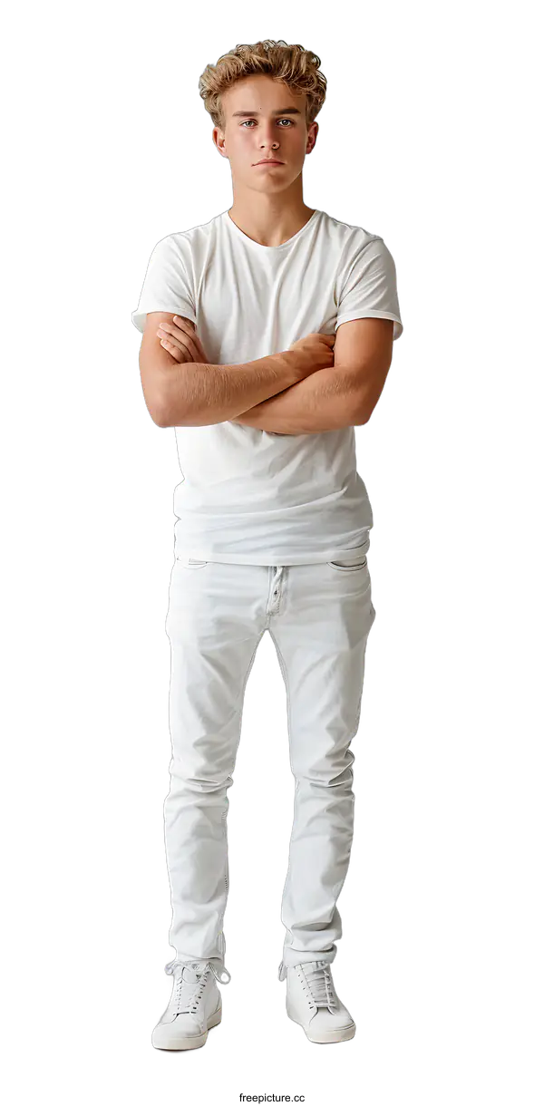 [Transparent Background PNG]Portrait of a young male model with crossed arms