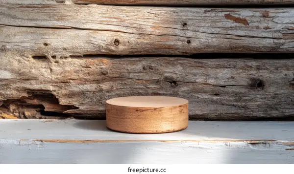 Wooden Display Platform Against Rustic Wooden Background
