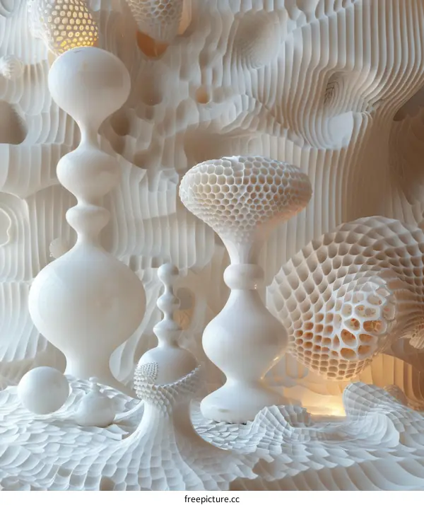 Abstract White Sculptures in a Honeycomb Pattern