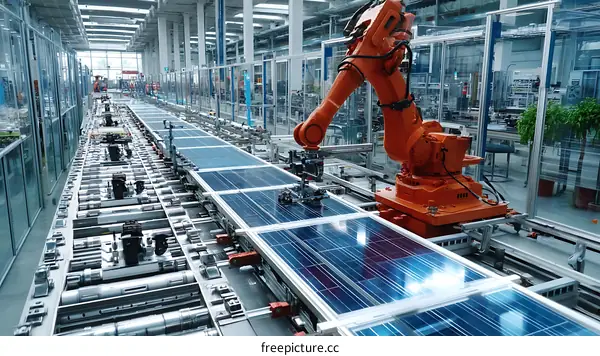 Automated Solar Panel Production Line in Modern Factory