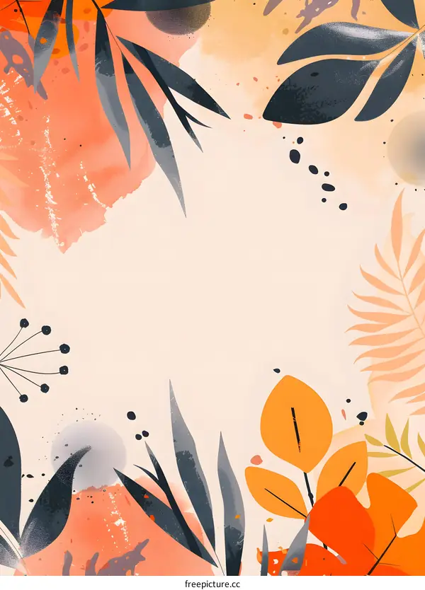 Abstract Watercolor Painting with Tropical Leaves