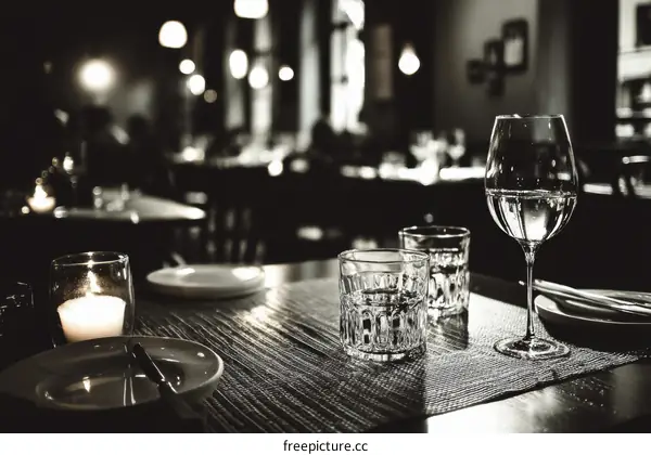 Restaurant Dining Table Setting in Black and White