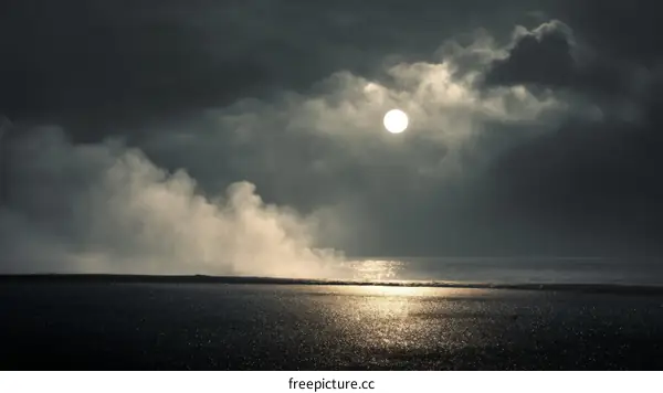 Dramatic Seascape with Cloudy Sky and Sunlight