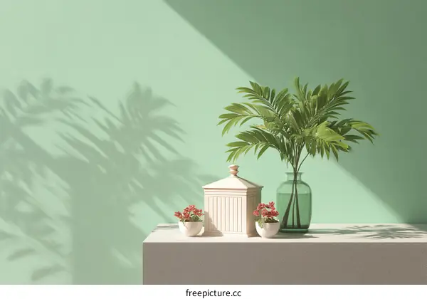 Green Room Decor with Tropical Plants and Light