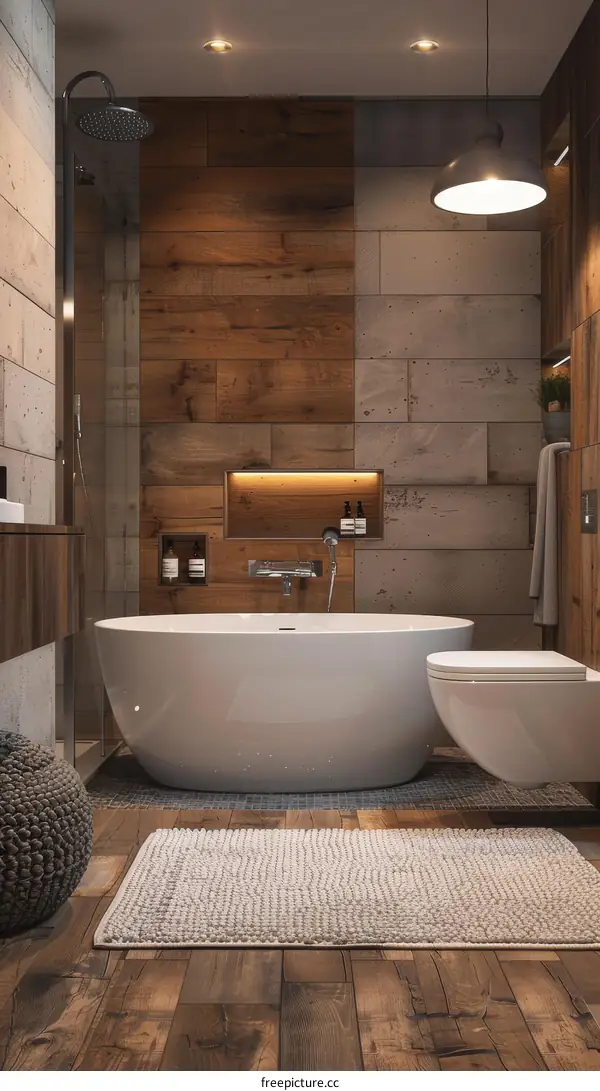 Modern Rustic Bathroom with Wooden Accents