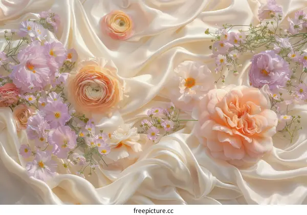 Floral Still Life on Creamy Beige Silk