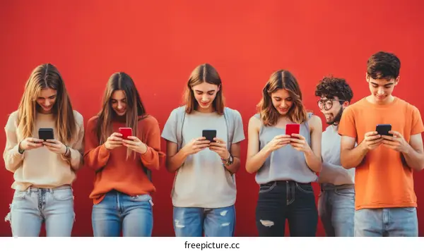 Group of Diverse Teenagers Engaged in Mobile Phone Use