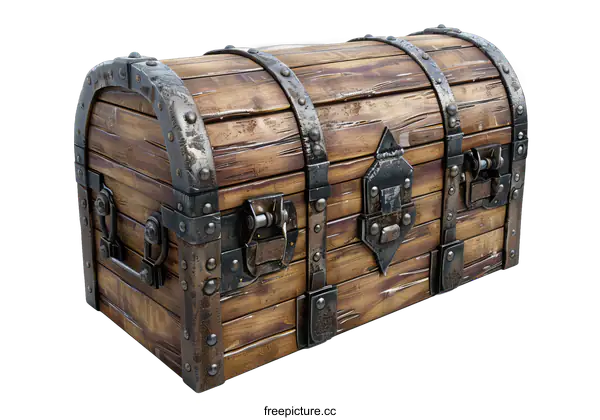 [Transparent Background PNG]Old wooden chest with metal details