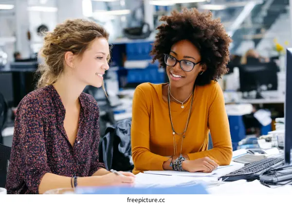 Two Diverse Women Colleagues in Office Setting