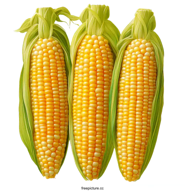[Transparent Background PNG]Three Corn Cob Illustration on White Background