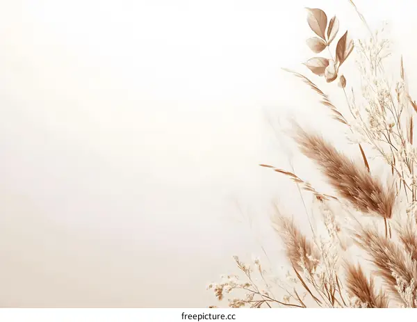 Dried Grass and Flowers on a Beige Background