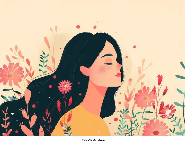 Floral Portrait: Woman Embraced by Blossoms