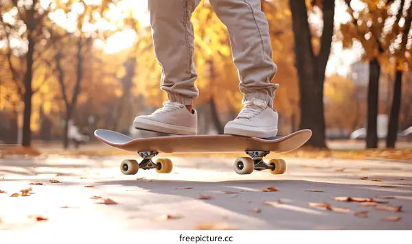 Skateboarding in the Park with Autumn Leaves