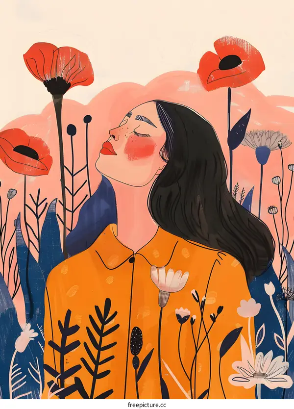 Woman in Flower Garden Illustration