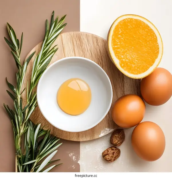 Orange Rosemary Honey Eggs Baking Ingredients