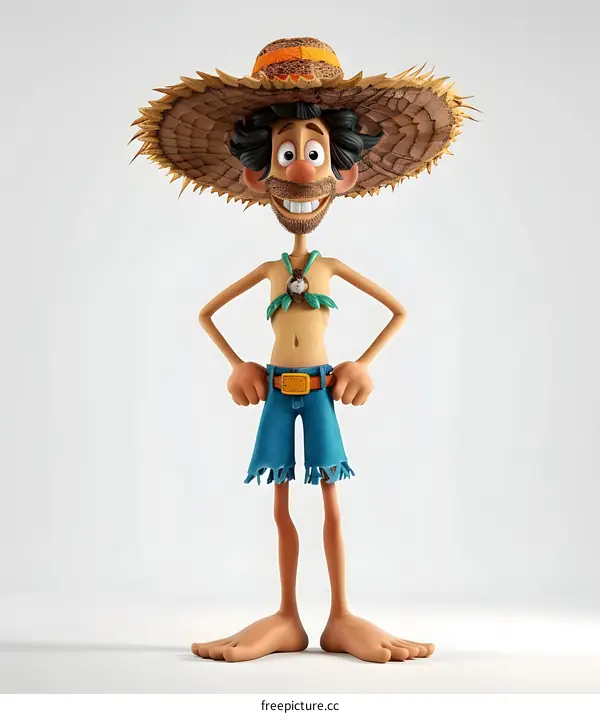 Cartoon Illustration of a Smiling Man with a Big Straw Hat