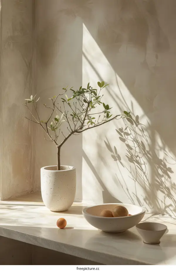 Still life with plant and eggs