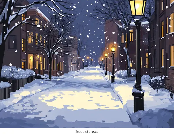 Snowy Night in a Quiet Street