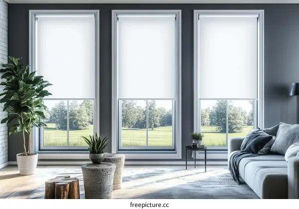 Modern Interior Design with White Roller Blinds