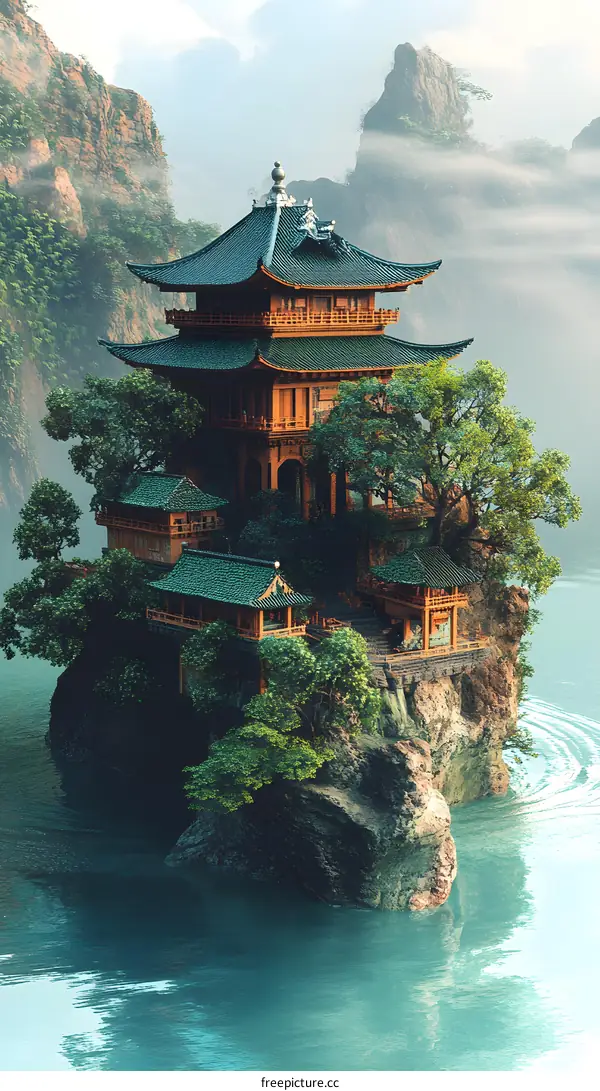 Ancient Chinese Pagoda on a Mountain Peak