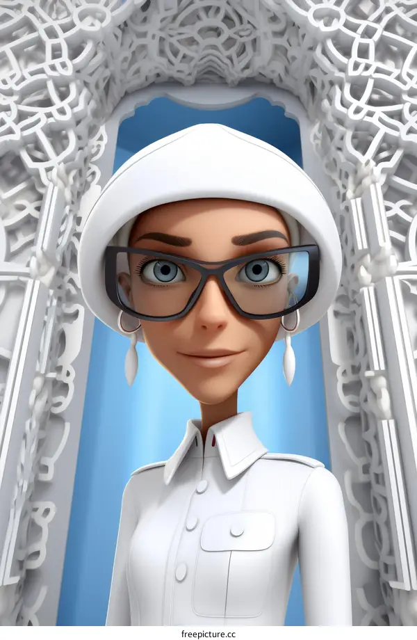 3D illustration of a young woman wearing a hijab and glasses