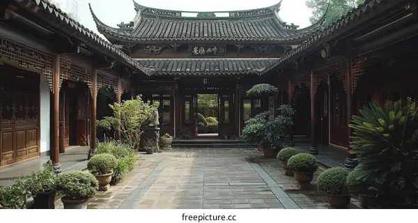 Courtyard of a Traditional Chinese Courtyard House