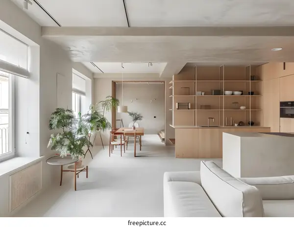 Minimalist Interior Design with Wood and White Accents