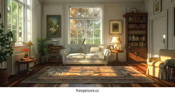 Elegant Living Room with Sunlight and Modern Furniture