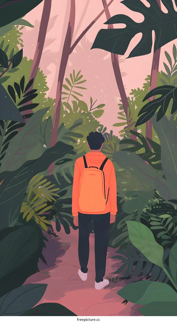 Man Walking Through a Lush Jungle Path