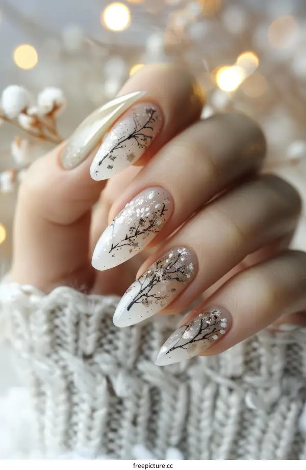 Elegant winter nail art with a touch of gold