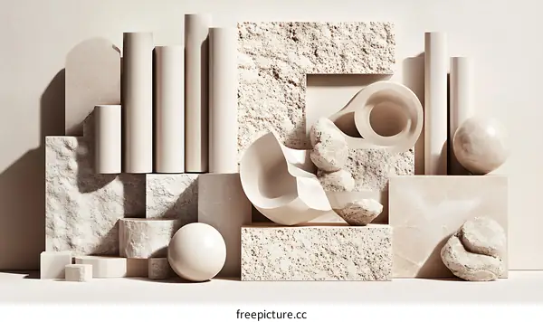 Abstract Composition of Geometric Shapes in Beige Tones