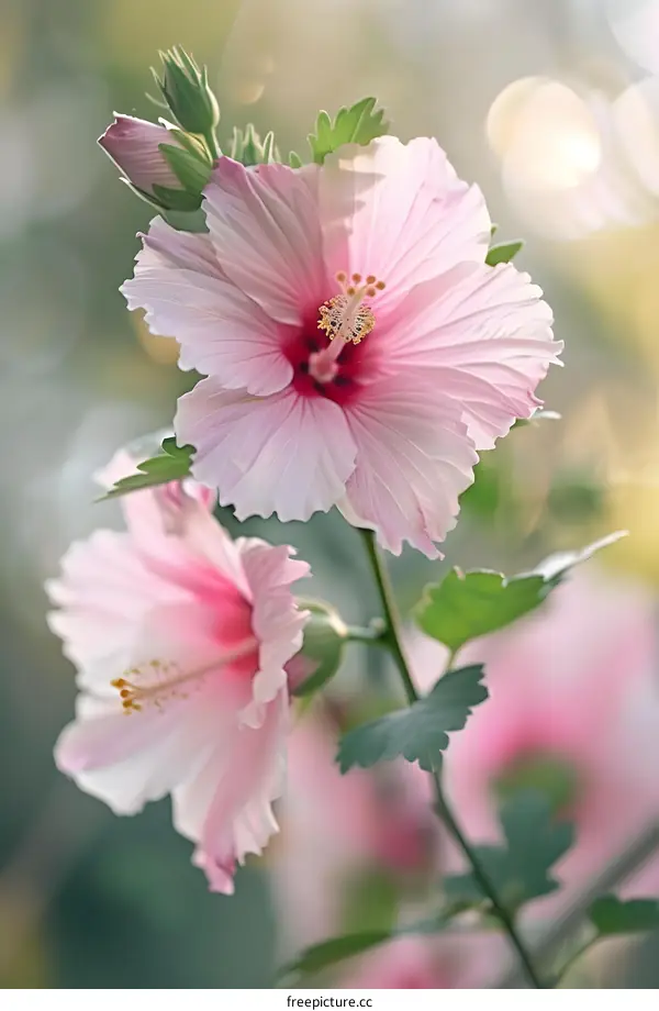 Close Up Of Pink Hibiscus Flowers
