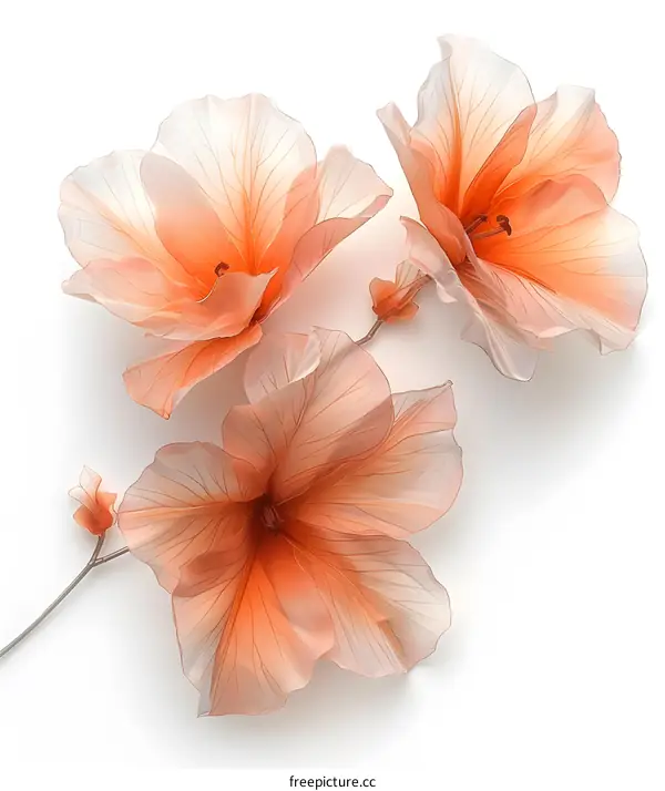Three Orange Flowers on White Background