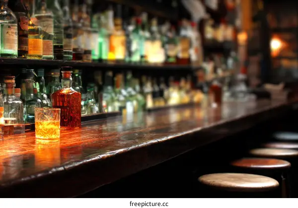 Vintage Bar Counter with Alcoholic Drinks