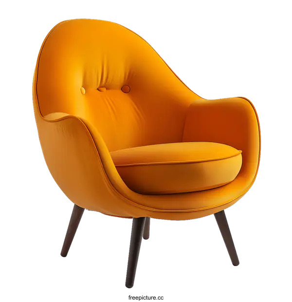 [Transparent Background PNG]Yellow Egg Shaped Armchair with Wooden Legs