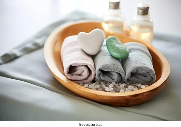 Relaxing Spa Treatment with Towels and Massage Stones