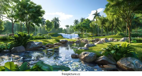 Lush Tropical Rainforest Waterfall