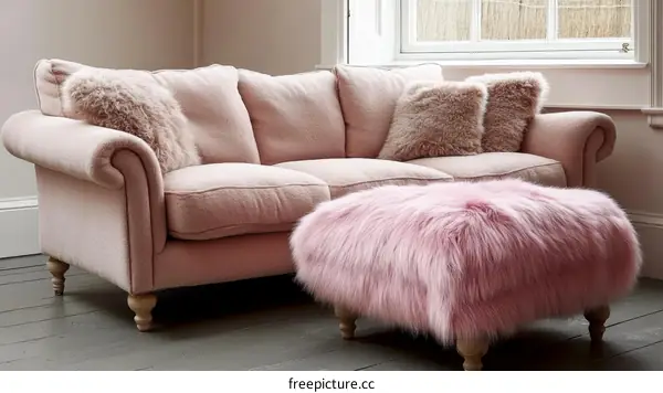 Pink Sofa and Footstool in a Stylish Living Room