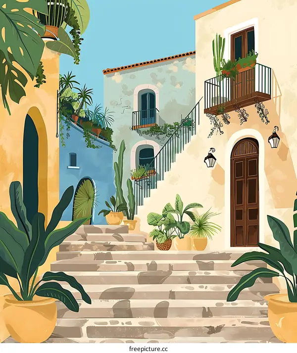 Stone Steps Leading to a Mediterranean Style Building