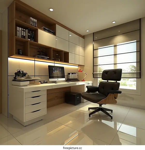 Modern Minimalist Home Office Design With Large Windows