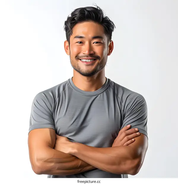 Portrait of a smiling Asian man with arms crossed