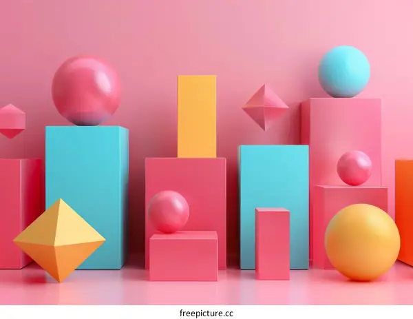 Pink and blue pastel geometric shapes still life