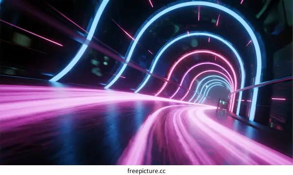 Futuristic Light Trails in Abstract Tunnel with Neon Glow