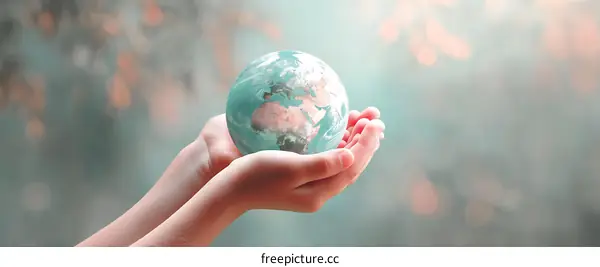 Childrens Hands Holding Earth Globe