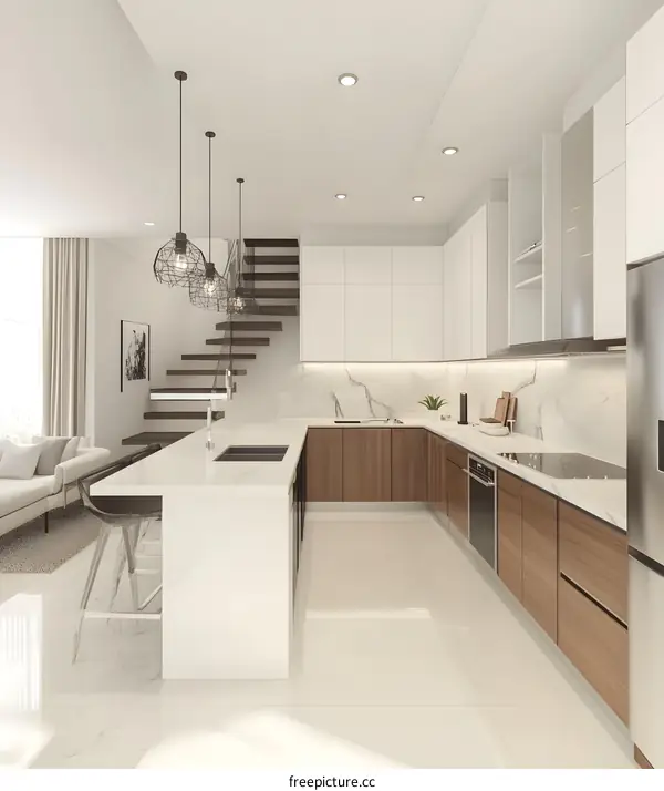 Modern Kitchen Interior Design with White Cabinets and Island